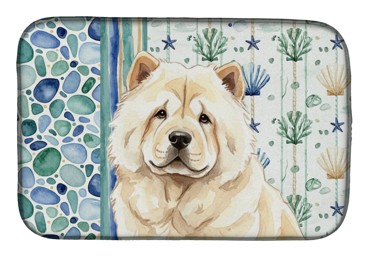 Picture of Carolines Treasures WDK6979DDM 21 x 14 in. Cream Chow Chow Coastal Sea Glass Dish Drying Mat