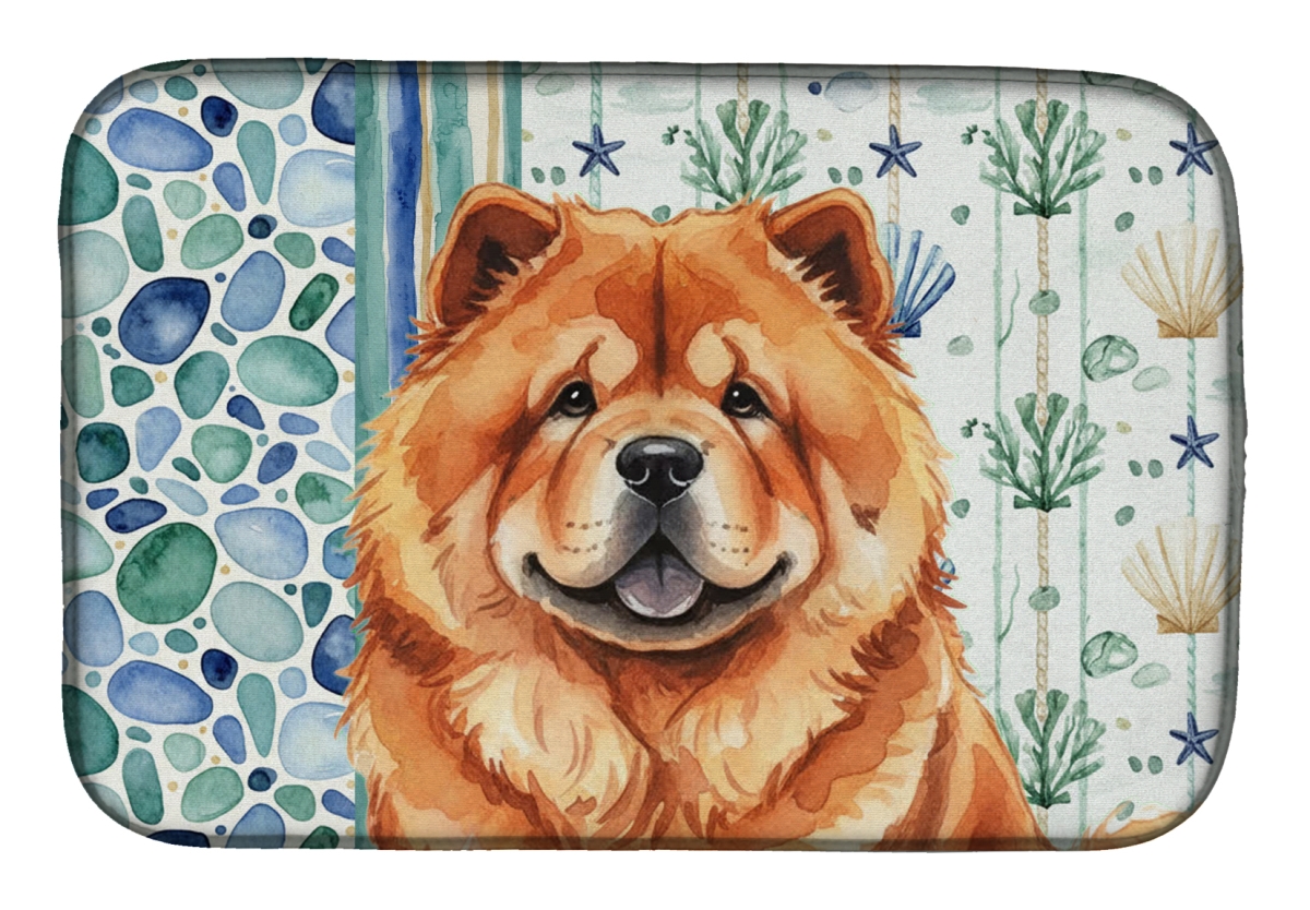 Picture of Carolines Treasures WDK6980DDM 21 x 14 in. Red Chow Chow Coastal Sea Glass Dish Drying Mat