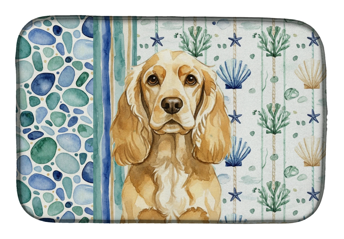 Picture of Carolines Treasures WDK6982DDM 21 x 14 in. Buff Cocker Spaniel Coastal Sea Glass Dish Drying Mat