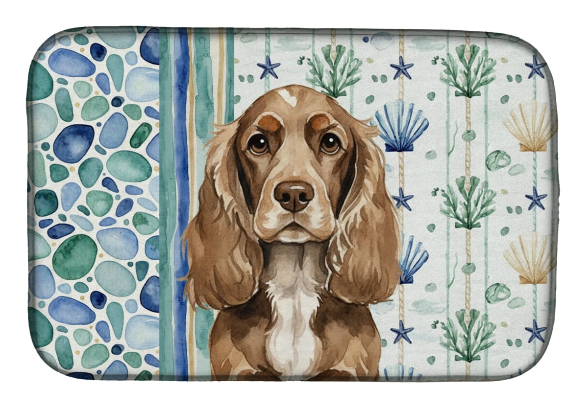 Picture of Carolines Treasures WDK6983DDM 21 x 14 in. Chocolate Cocker Spaniel Coastal Sea Glass Dish Drying Mat