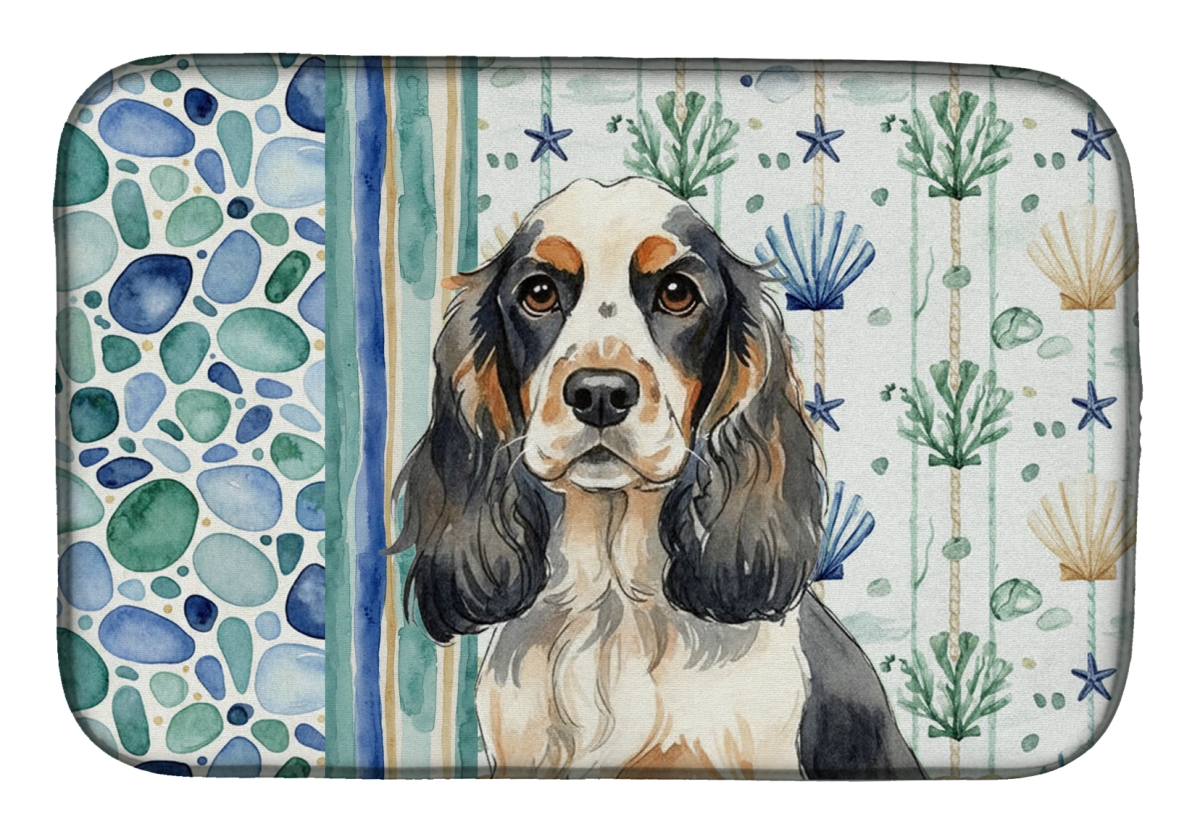Picture of Carolines Treasures WDK6984DDM 21 x 14 in. Parti Cocker Spaniel Coastal Sea Glass Dish Drying Mat
