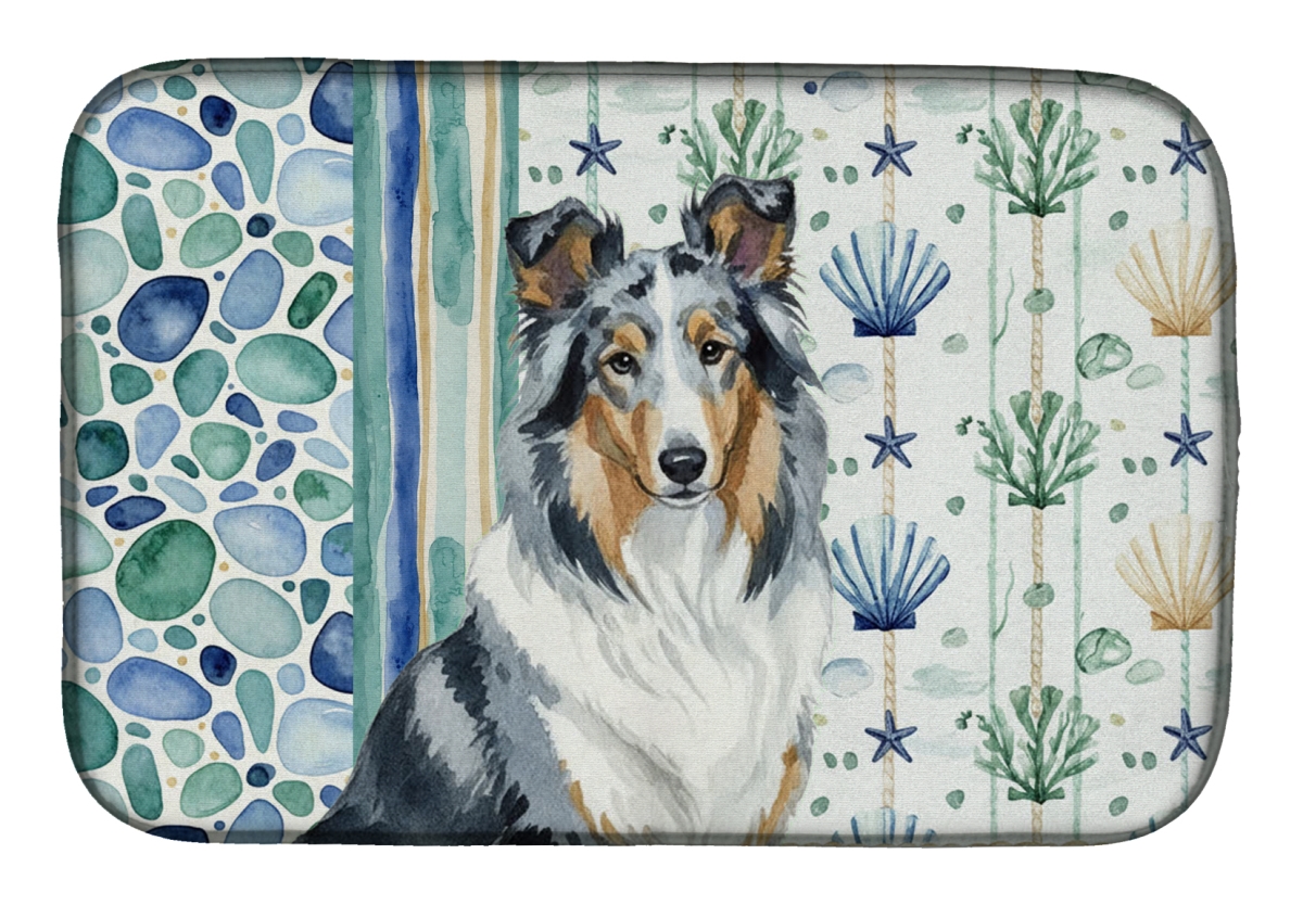 Picture of Carolines Treasures WDK6985DDM 21 x 14 in. Blue Merle Collie Coastal Sea Glass Dish Drying Mat