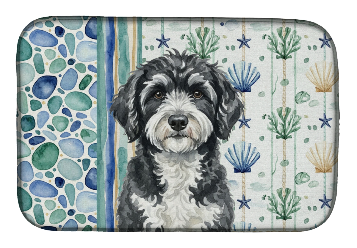 Picture of Carolines Treasures WDK7178DDM 21 x 14 in. Portuguese Water Dog Coastal Sea Glass Dish Drying Mat