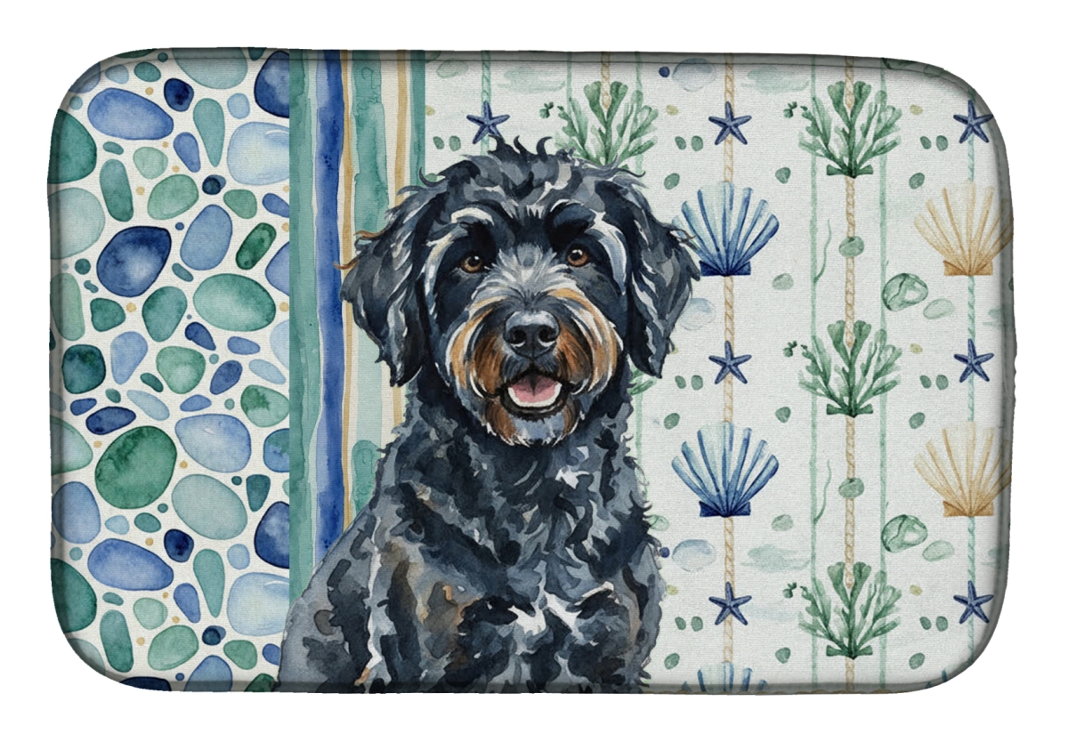 Picture of Carolines Treasures WDK7179DDM 21 x 14 in. Black Portuguese Water Dog Coastal Sea Glass Dish Drying Mat