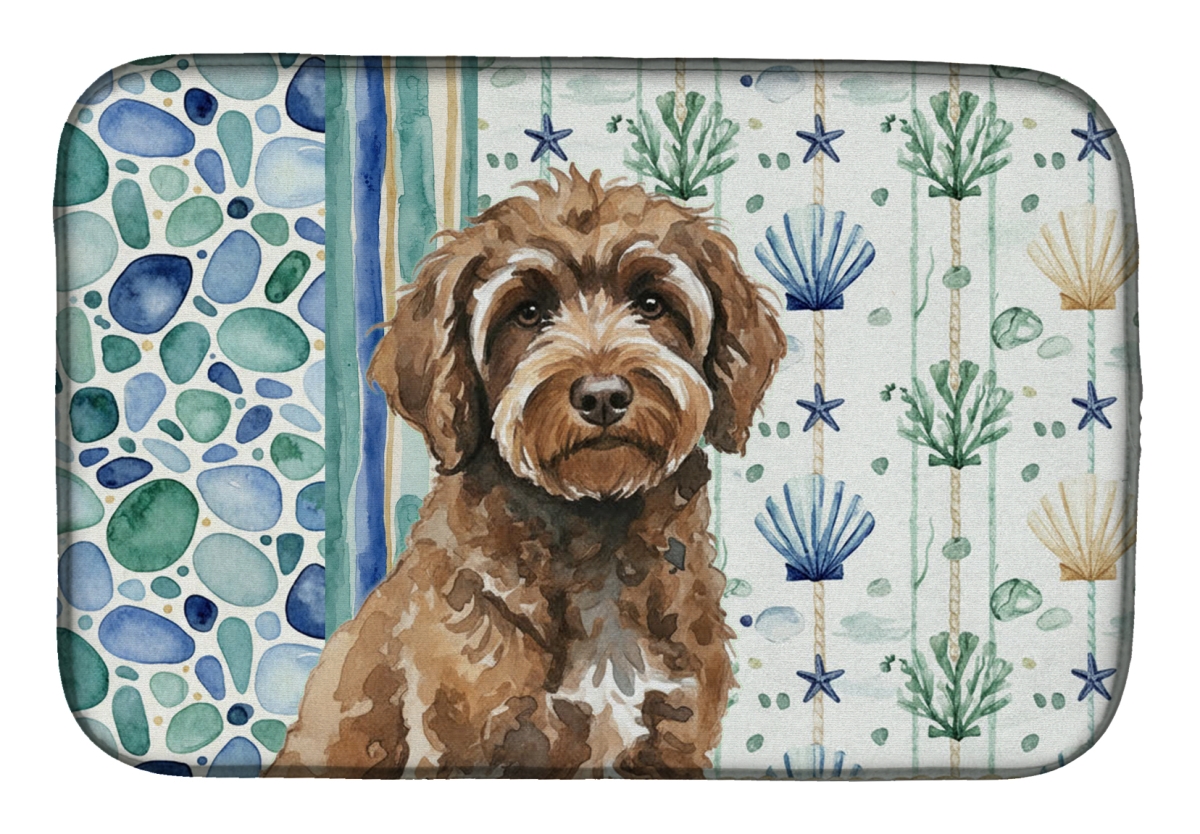Picture of Carolines Treasures WDK7180DDM 21 x 14 in. Brown Portuguese Water Dog Coastal Sea Glass Dish Drying Mat