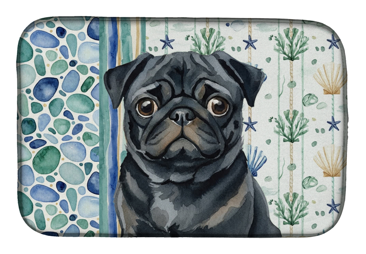 Picture of Carolines Treasures WDK7181DDM 21 x 14 in. Black Pug Coastal Sea Glass Dish Drying Mat