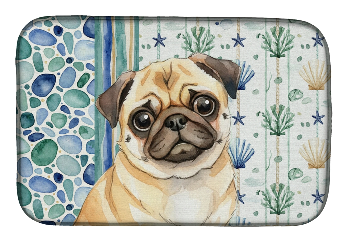 Picture of Carolines Treasures WDK7182DDM 21 x 14 in. Fawn Pug Coastal Sea Glass Dish Drying Mat