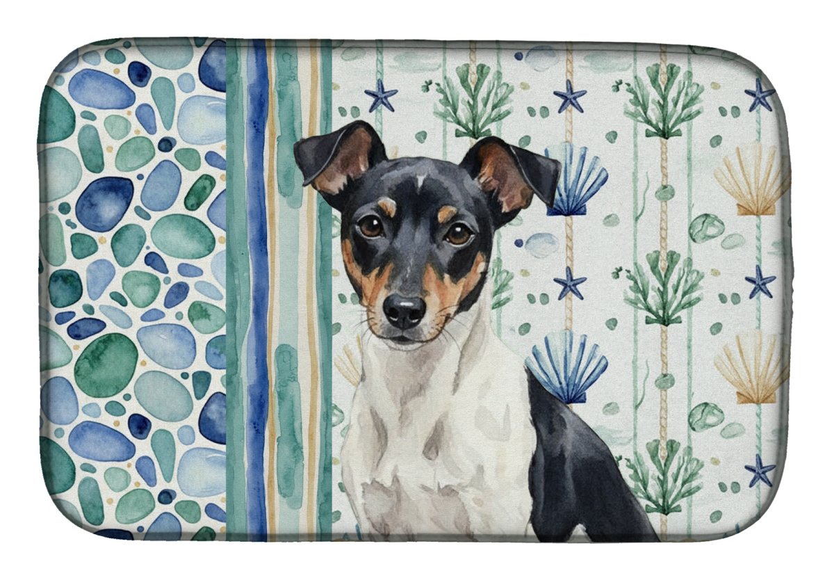 Picture of Carolines Treasures WDK7183DDM 21 x 14 in. Black & White Rat Terrier Coastal Sea Glass Dish Drying Mat