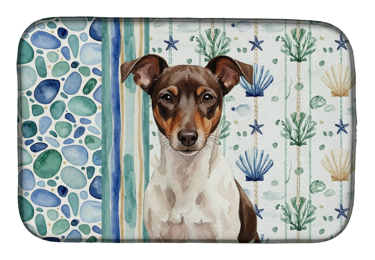 Picture of Carolines Treasures WDK7184DDM 21 x 14 in. Chocolate & White Rat Terrier Coastal Sea Glass Dish Drying Mat