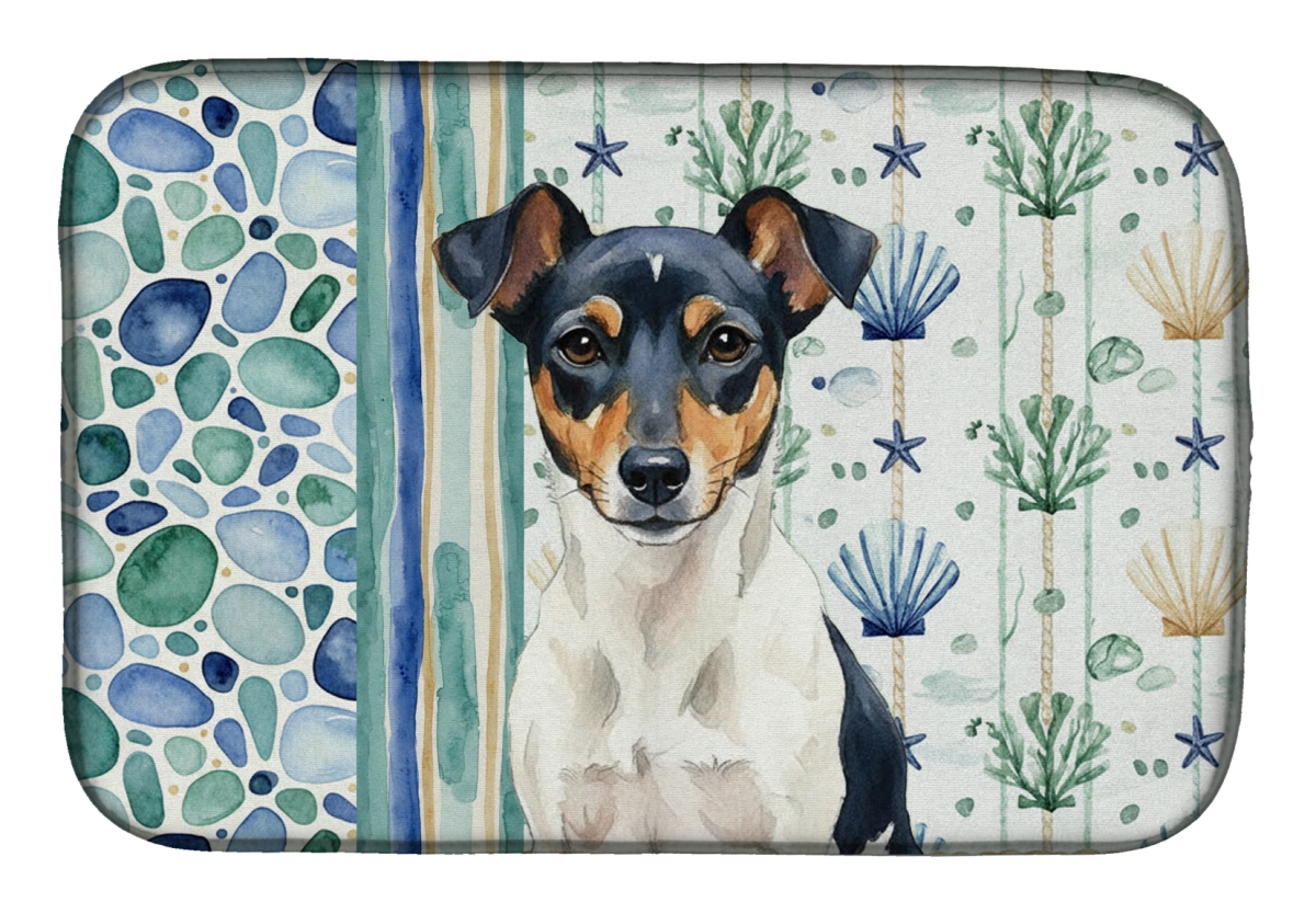 Picture of Carolines Treasures WDK7185DDM 21 x 14 in. Tricolor Rat Terrier Coastal Sea Glass Dish Drying Mat