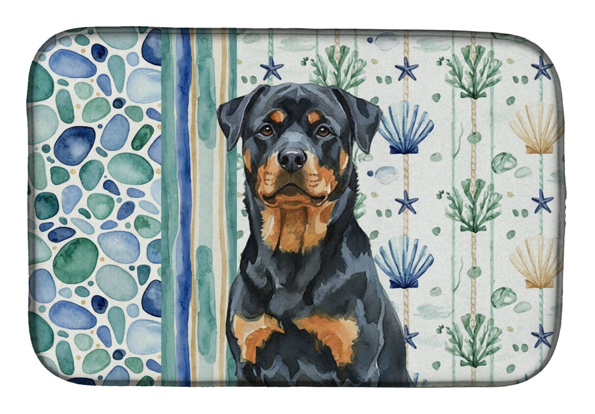 Picture of Carolines Treasures WDK7187DDM 21 x 14 in. Rottweiler Coastal Sea Glass Dish Drying Mat