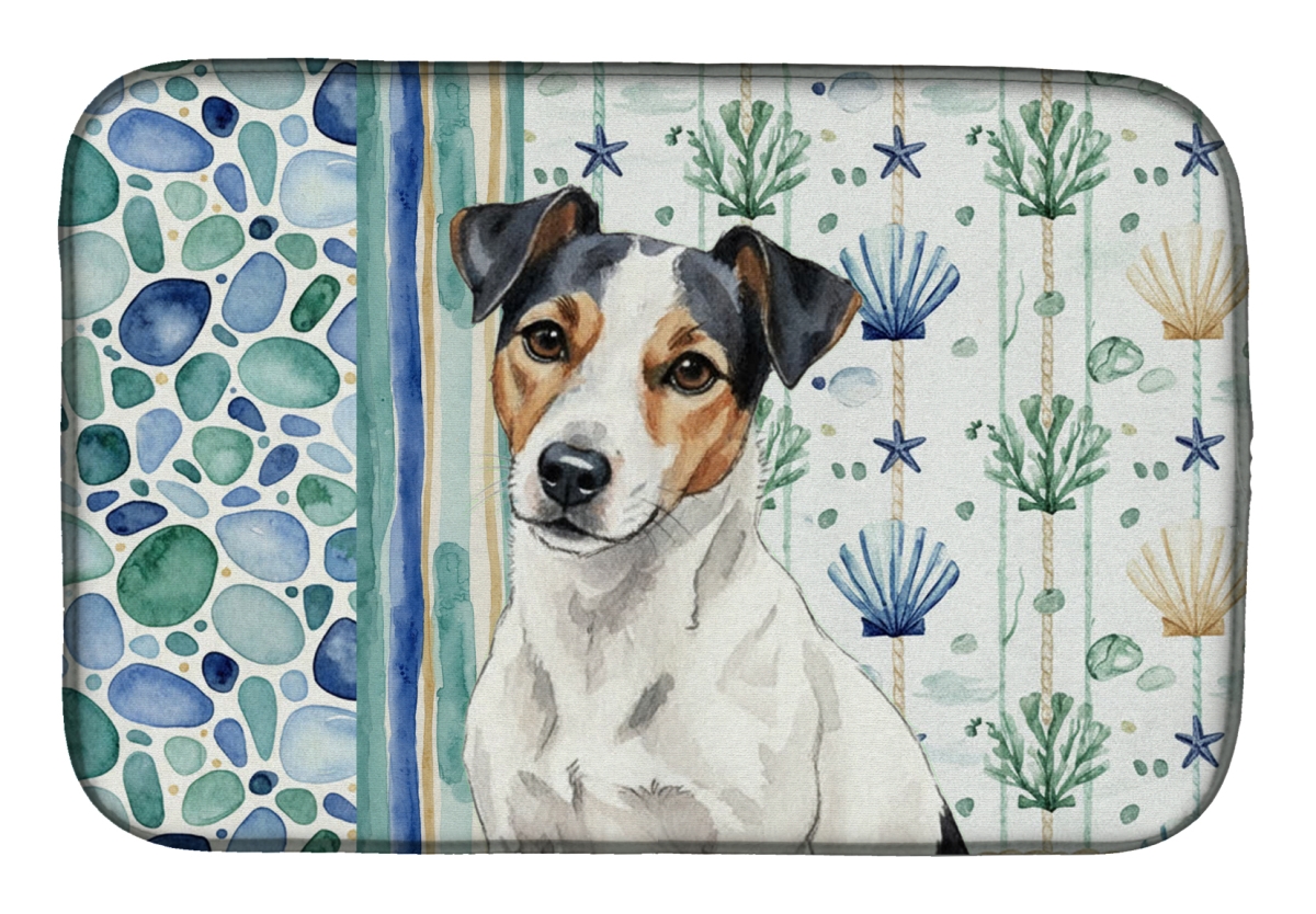 Picture of Carolines Treasures WDK7189DDM 21 x 14 in. White with Black Markings Russell Terrier Coastal Sea Glass Dish Drying Mat