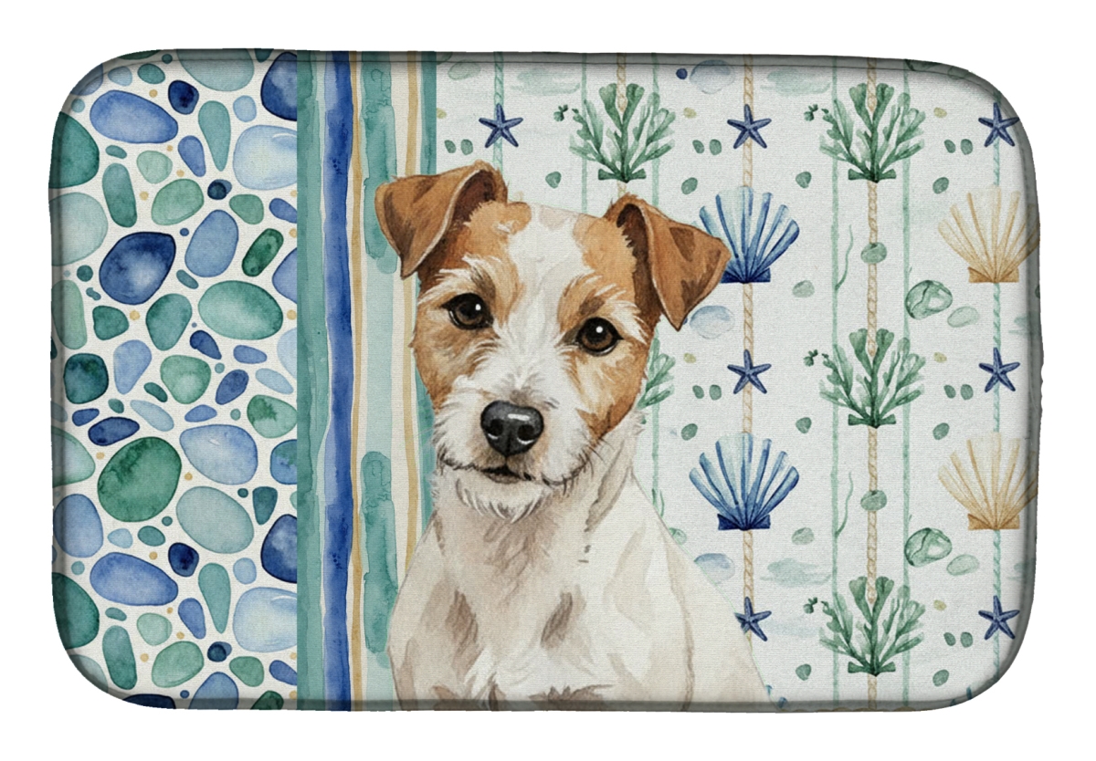Picture of Carolines Treasures WDK7190DDM 21 x 14 in. White with Tan Markings Russell Terrier Coastal Sea Glass Dish Drying Mat