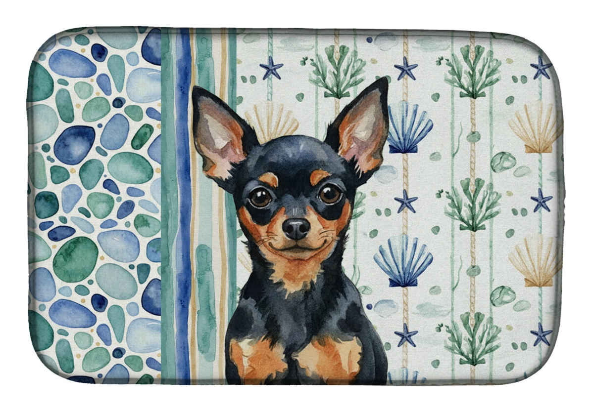 Picture of Carolines Treasures WDK7191DDM 21 x 14 in. Black & Tan Russian Toy Coastal Sea Glass Dish Drying Mat