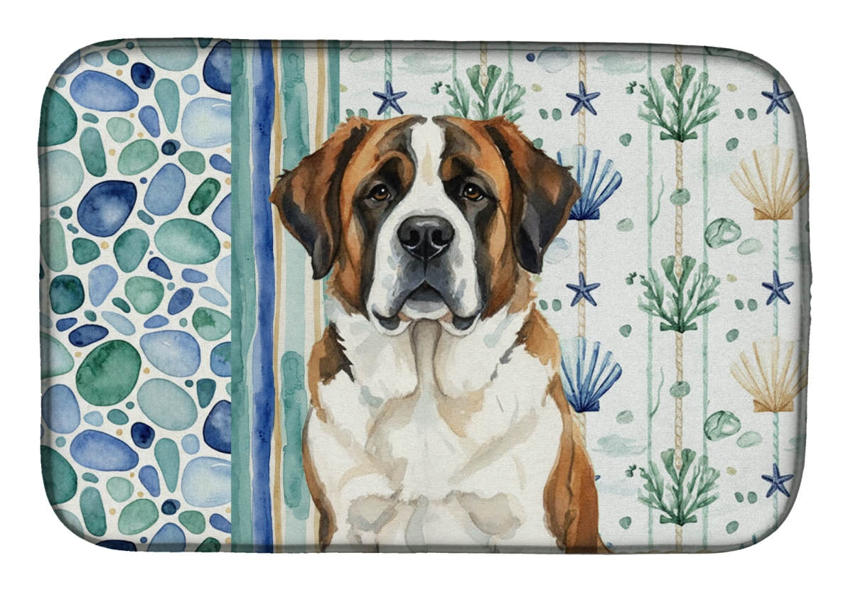 Picture of Carolines Treasures WDK7192DDM 21 x 14 in. Brindle & White Saint Bernard Coastal Sea Glass Dish Drying Mat