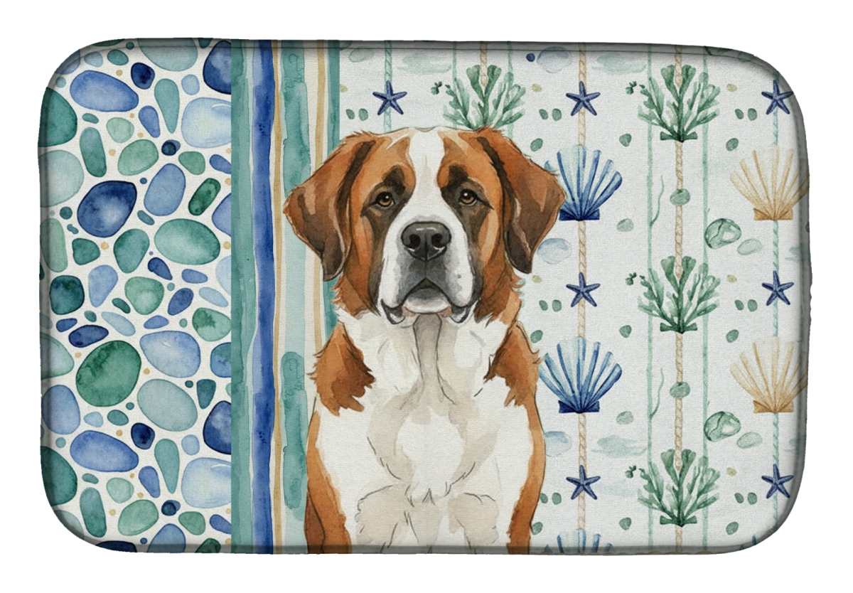 Picture of Carolines Treasures WDK7193DDM 21 x 14 in. Brown & White Saint Bernard Coastal Sea Glass Dish Drying Mat