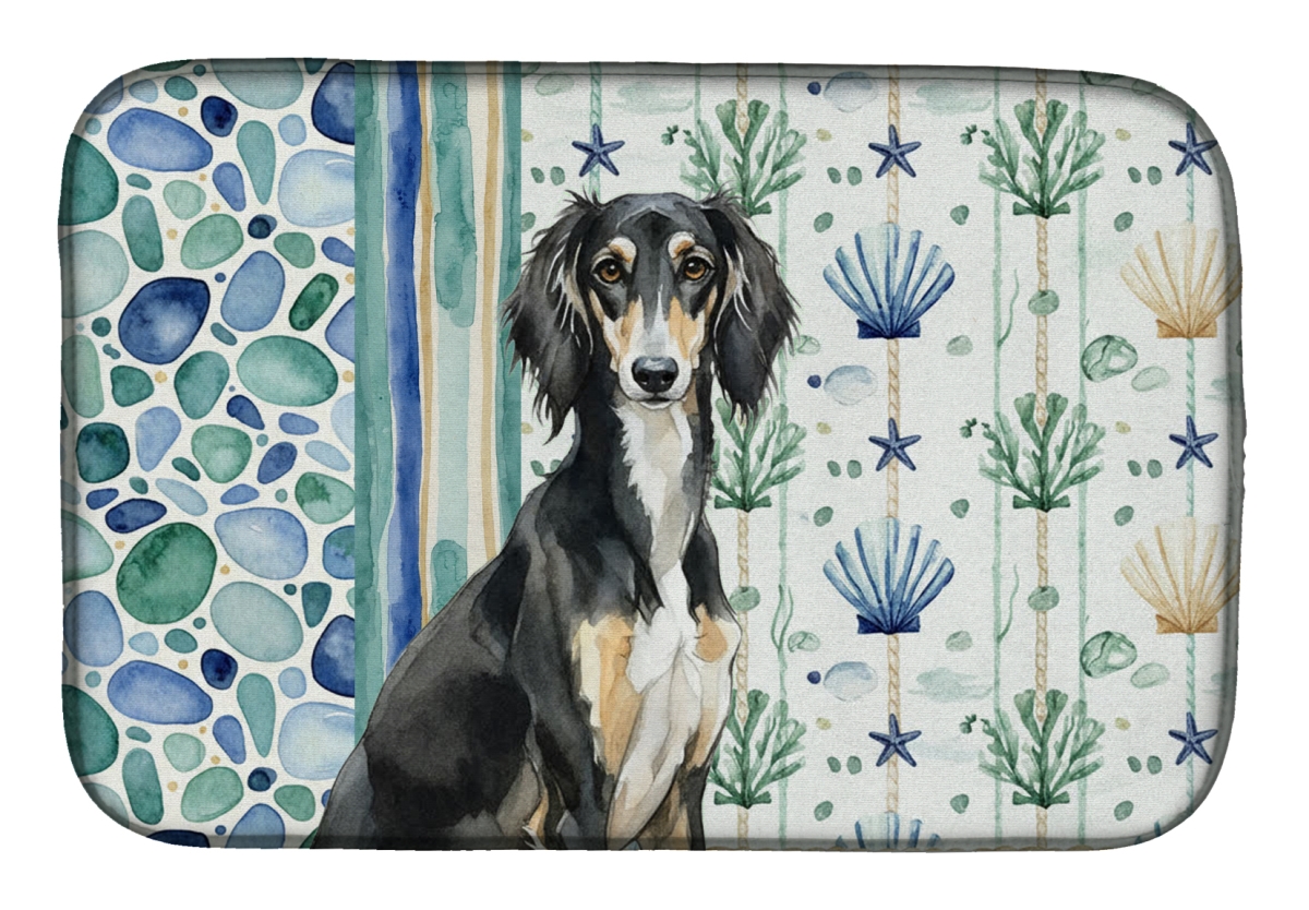 Picture of Carolines Treasures WDK7194DDM 21 x 14 in. Black & Tan Saluki Coastal Sea Glass Dish Drying Mat