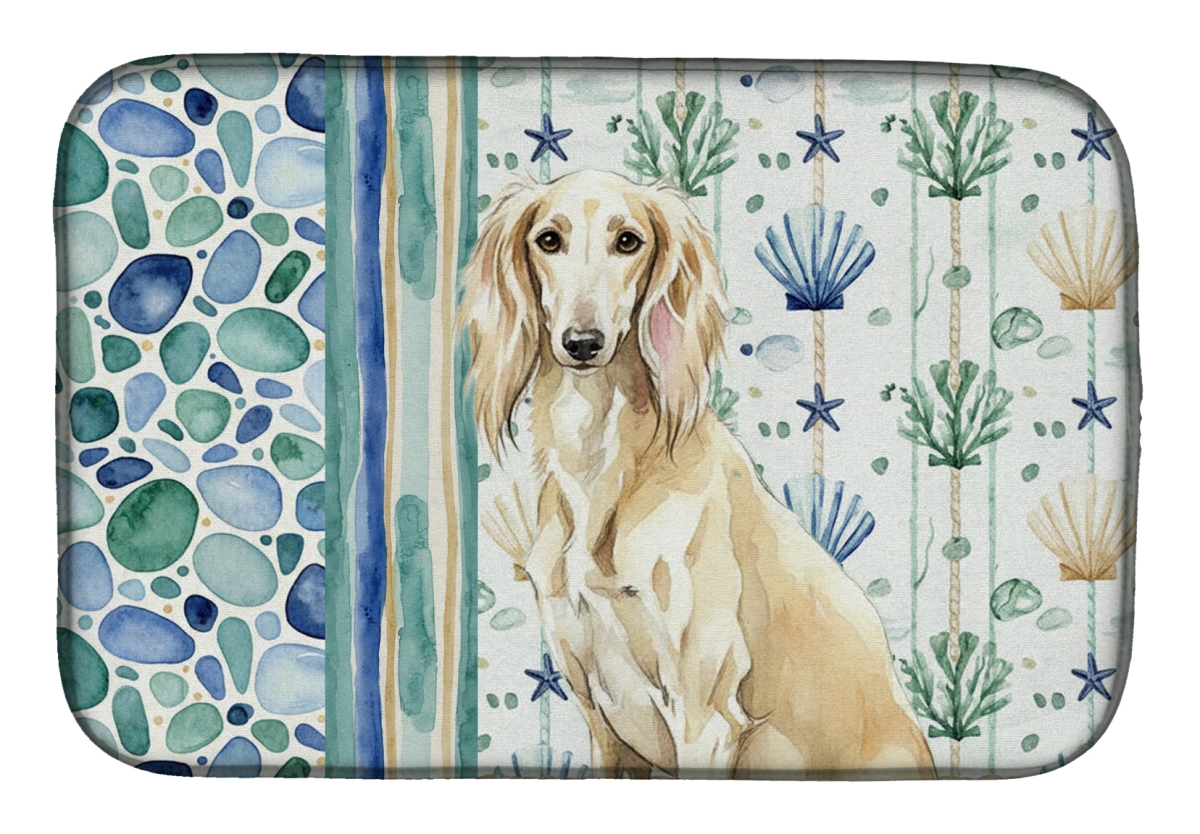 Picture of Carolines Treasures WDK7195DDM 21 x 14 in. Cream Saluki Coastal Sea Glass Dish Drying Mat