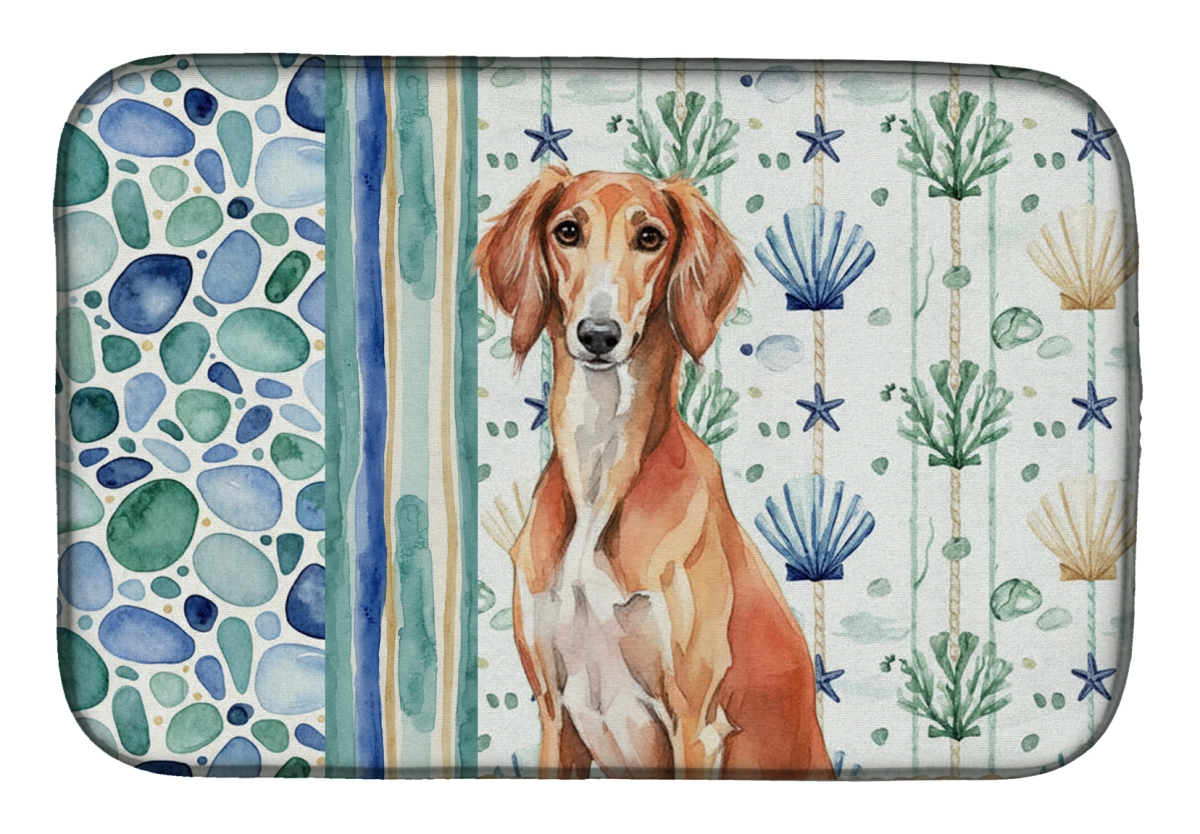 Picture of Carolines Treasures WDK7197DDM 21 x 14 in. Red Saluki Coastal Sea Glass Dish Drying Mat