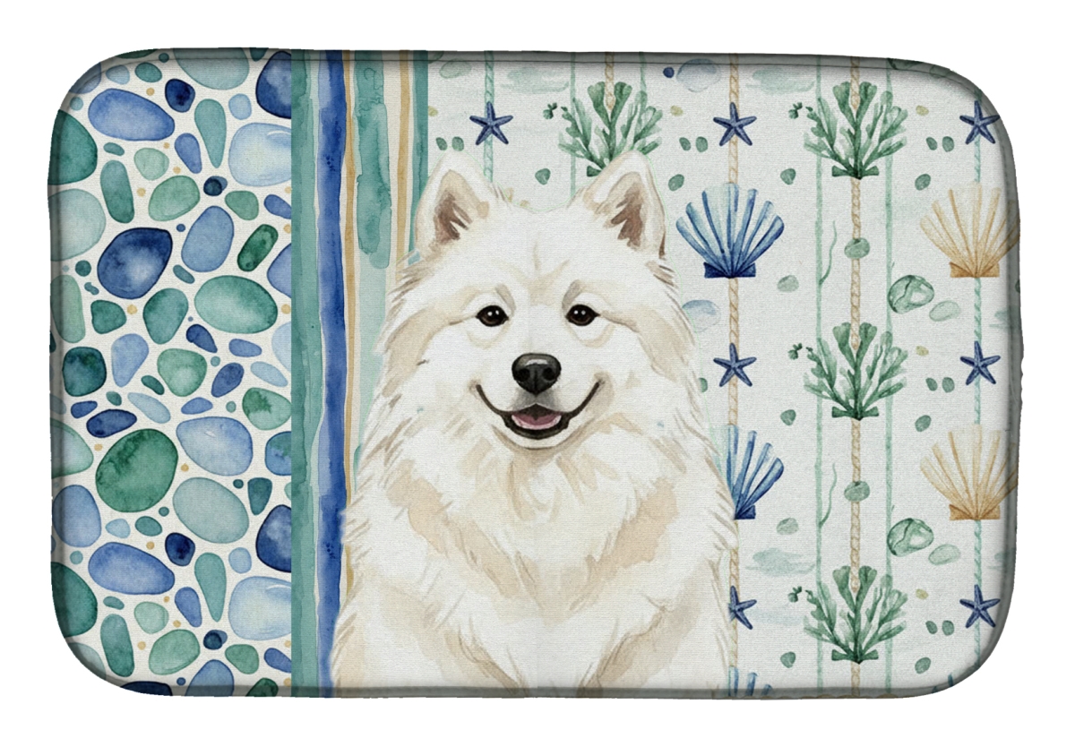 Picture of Carolines Treasures WDK7198DDM 21 x 14 in. Cream Samoyed Coastal Sea Glass Dish Drying Mat