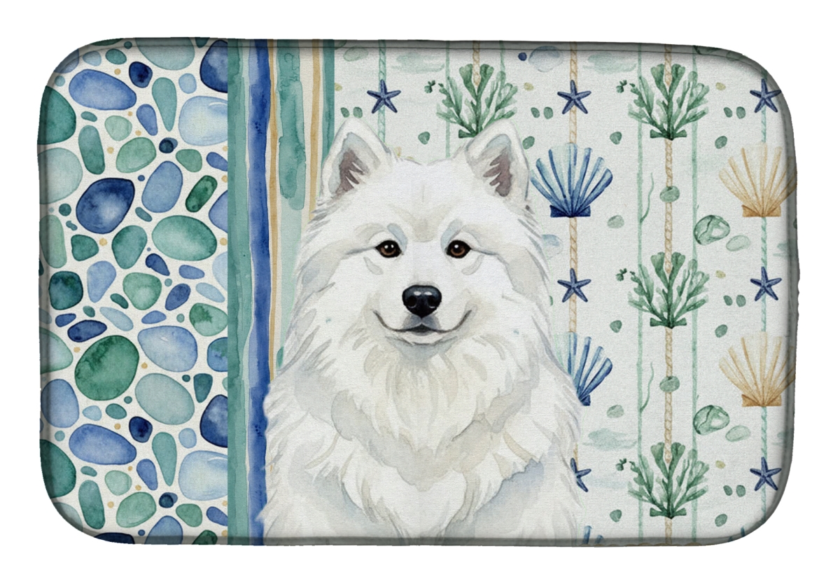 Picture of Carolines Treasures WDK7199DDM 21 x 14 in. White Samoyed Coastal Sea Glass Dish Drying Mat