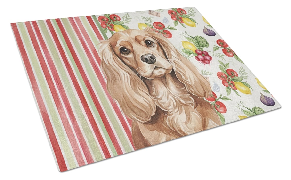WDK8164LCB 11.25 x 15.25 in. Ruby Cavalier Spaniel Vegetables Glass Cutting Board