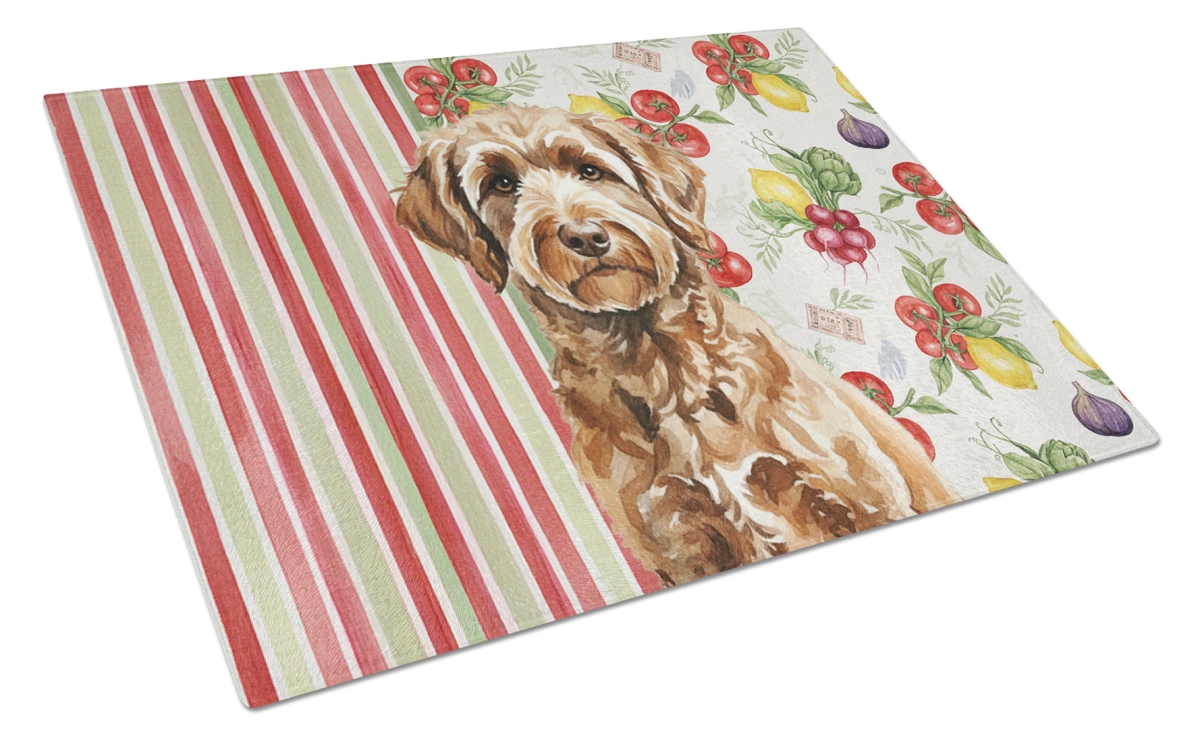 Picture of Carolines Treasures WDK8290LCB 11.25 x 15.25 in. Chocolate Labradoodle Vegetables Glass Cutting Board