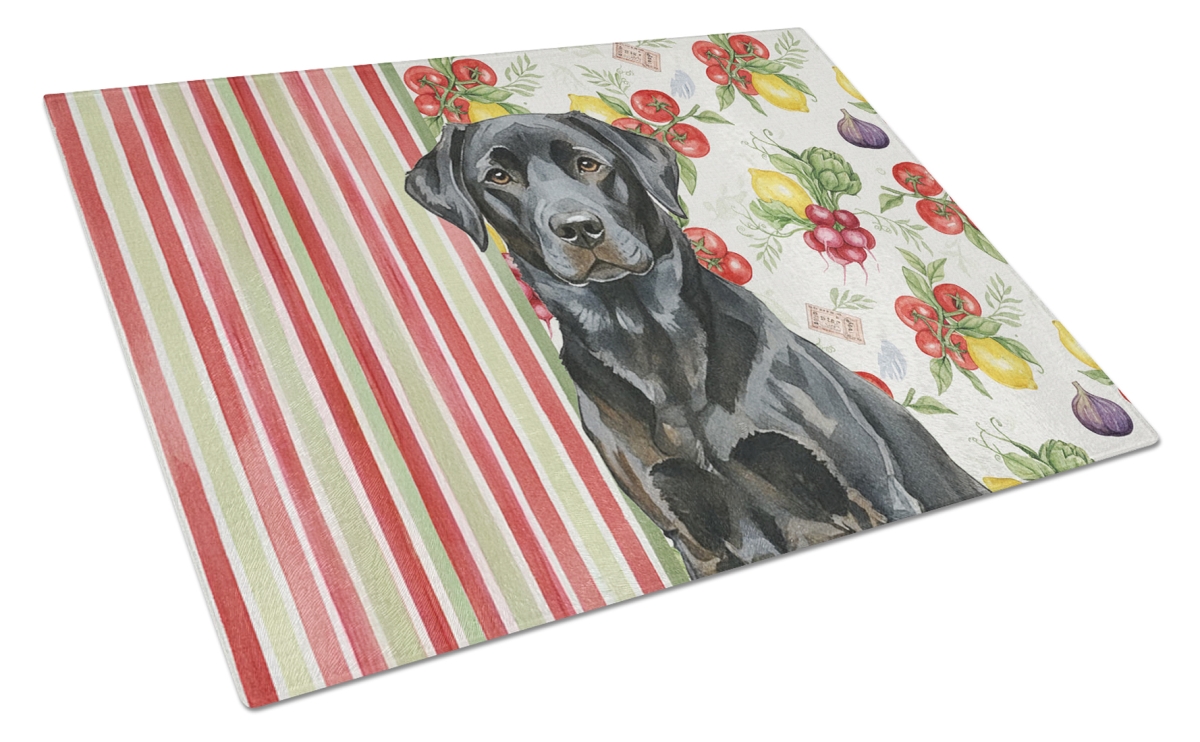 Picture of Carolines Treasures WDK8292LCB 11.25 x 15.25 in. Black Labrador Retriever Vegetables Glass Cutting Board