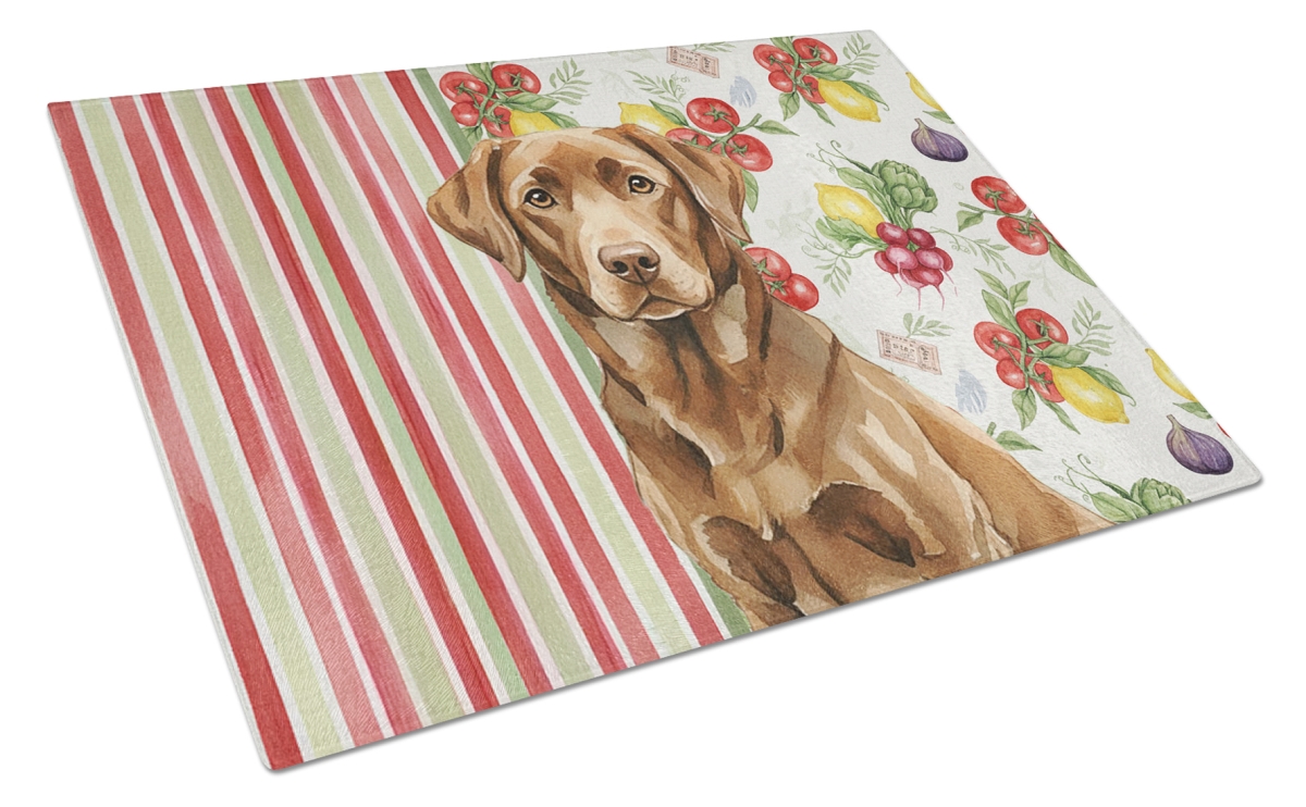 Picture of Carolines Treasures WDK8293LCB 11.25 x 15.25 in. Chocolate Labrador Retriever Vegetables Glass Cutting Board