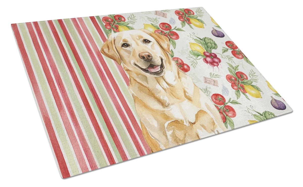 Picture of Carolines Treasures WDK8294LCB 11.25 x 15.25 in. Yellow Labrador Retriever Vegetables Glass Cutting Board
