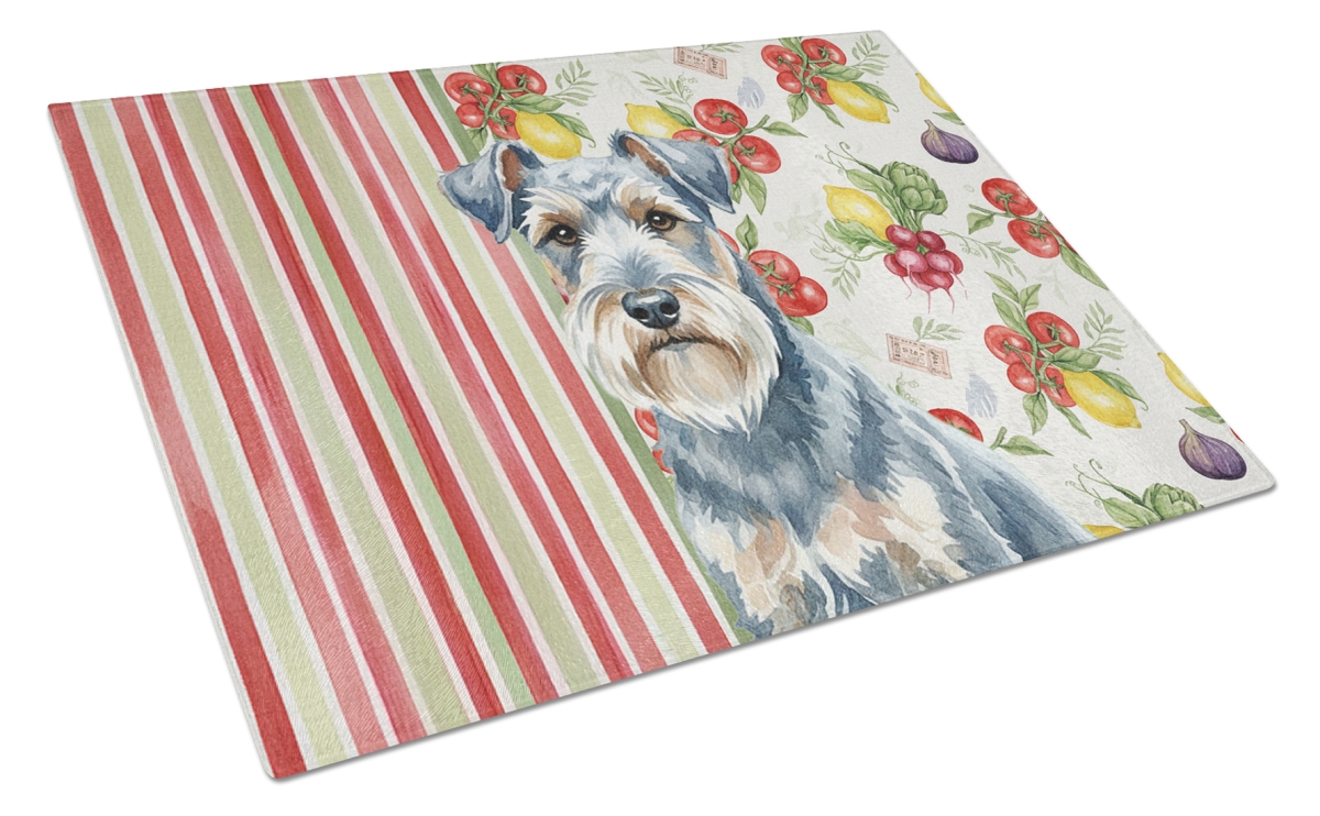 Picture of Carolines Treasures WDK8297LCB 11.25 x 15.25 in. Blue Lakeland Terrier Vegetables Glass Cutting Board