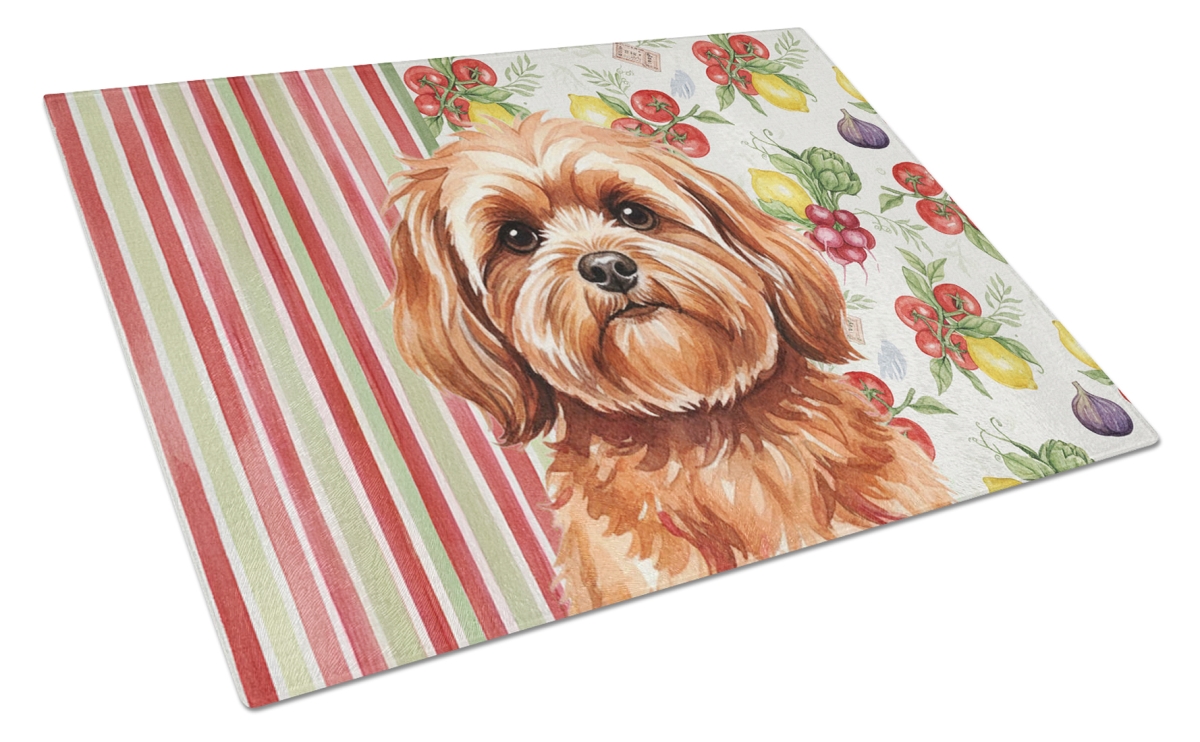 Picture of Carolines Treasures WDK8304LCB 11.25 x 15.25 in. Red Lhasa Apso Vegetables Glass Cutting Board