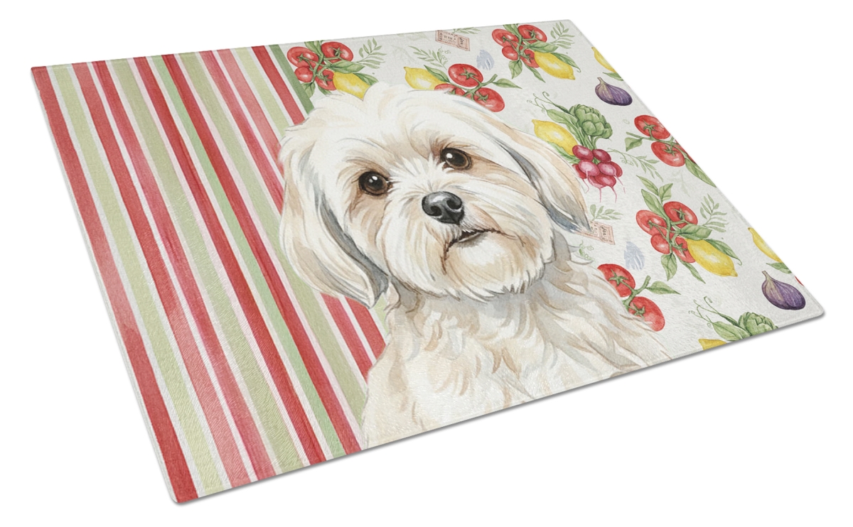 Picture of Carolines Treasures WDK8305LCB 11.25 x 15.25 in. White Lhasa Apso Vegetables Glass Cutting Board