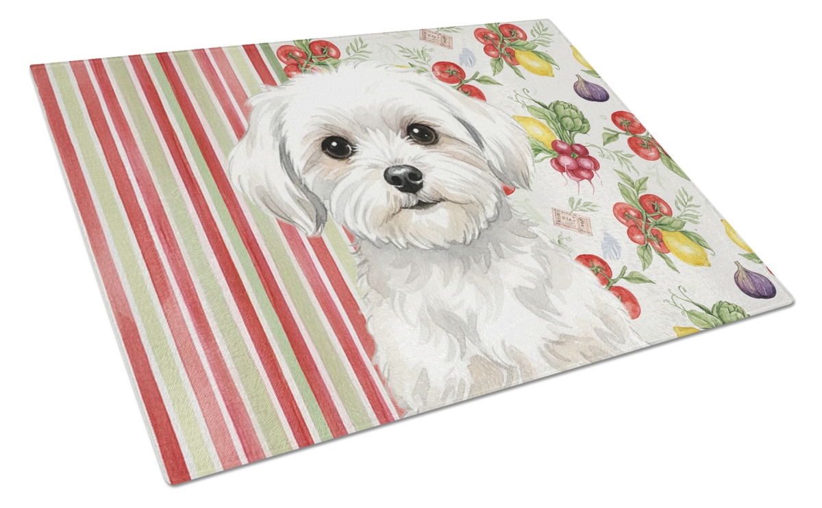 Picture of Carolines Treasures WDK8306LCB 11.25 x 15.25 in. Maltese Vegetables Glass Cutting Board