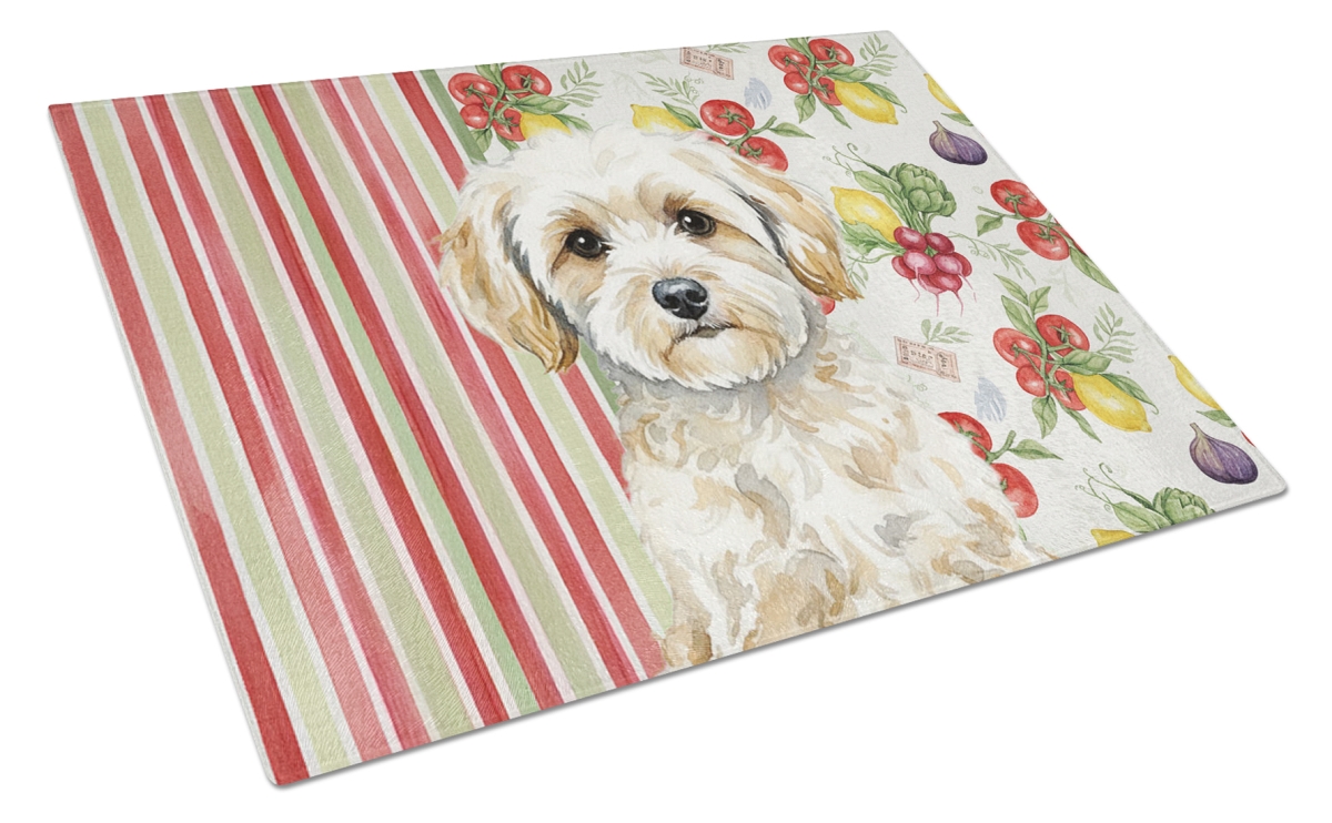 Picture of Carolines Treasures WDK8307LCB 11.25 x 15.25 in. Maltipoo Vegetables Glass Cutting Board