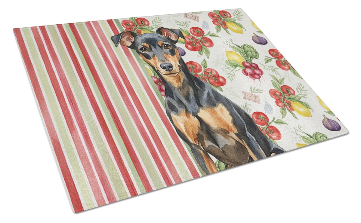 Picture of Carolines Treasures WDK8308LCB 11.25 x 15.25 in. Manchester Terrier Vegetables Glass Cutting Board