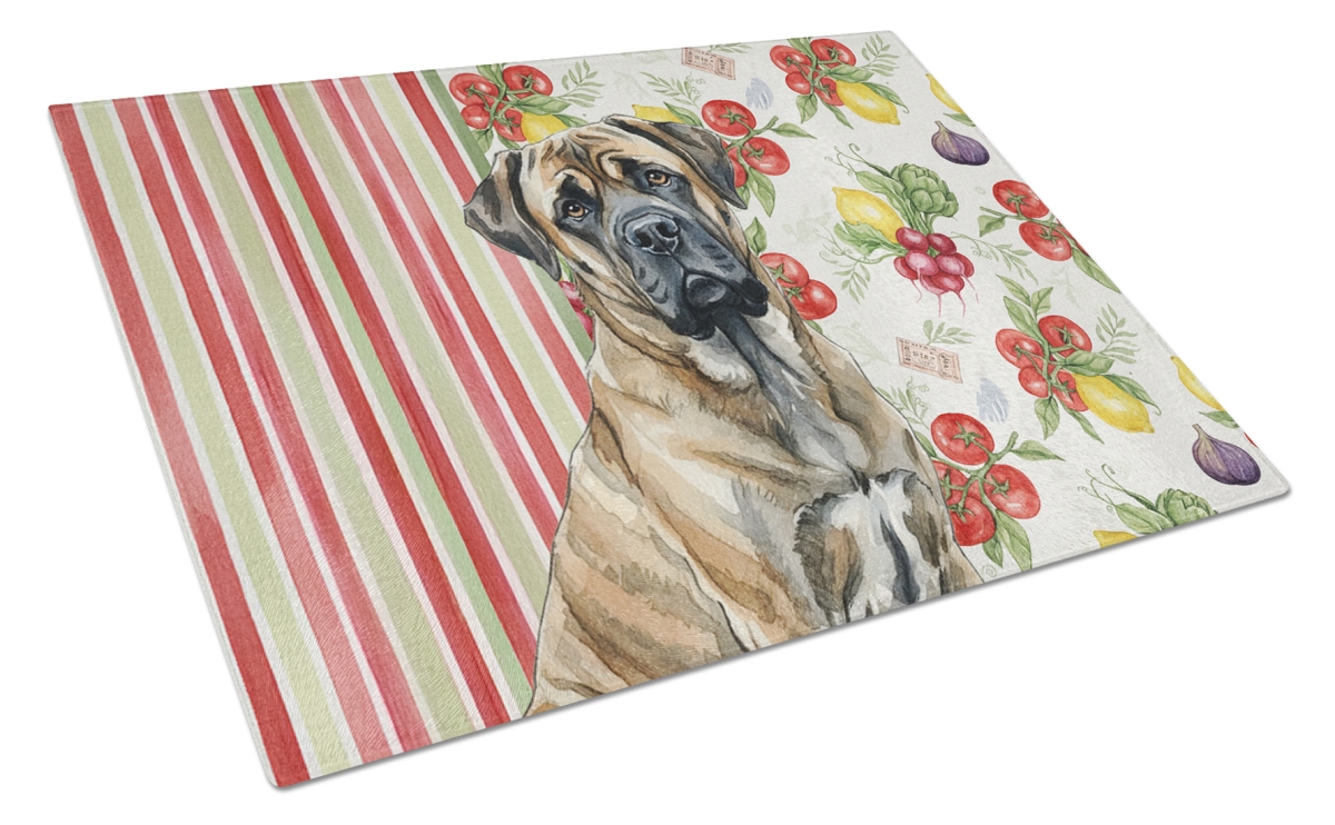 Picture of Carolines Treasures WDK8309LCB 11.25 x 15.25 in. Brindle Mastiff Vegetables Glass Cutting Board
