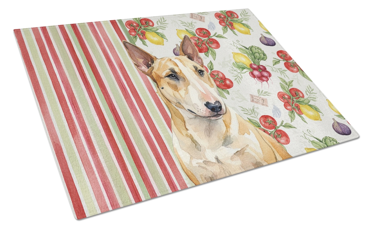 Picture of Carolines Treasures WDK8311LCB 11.25 x 15.25 in. Miniature Bull Terrier Vegetables Glass Cutting Board