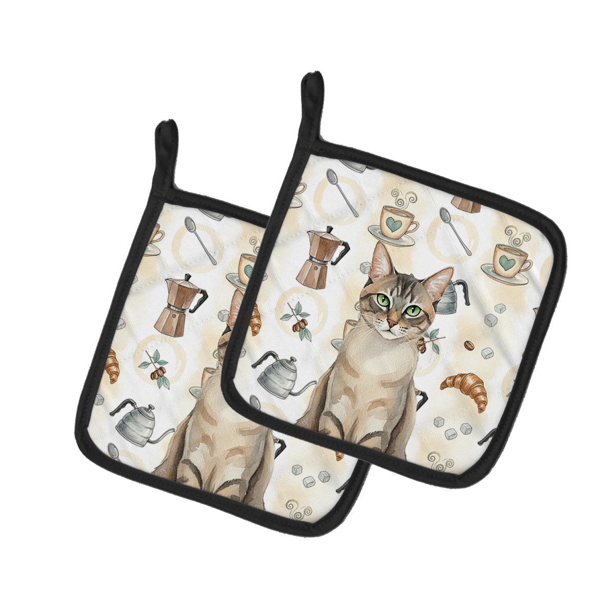 FNT1382PTHD 7.5 x 7.5 in. Lynx Point Tabby Cat Coffee Time Pot Holders, Pack of 2