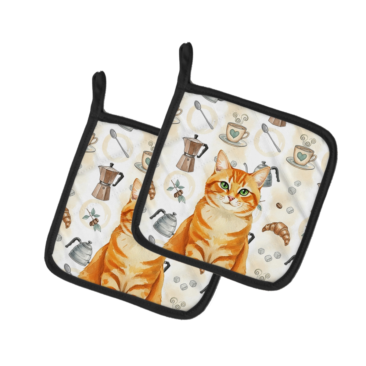 FNT1390PTHD 7.5 x 7.5 in. Orange Classic Tabby Cat Coffee Time Pot Holders, Pack of 2