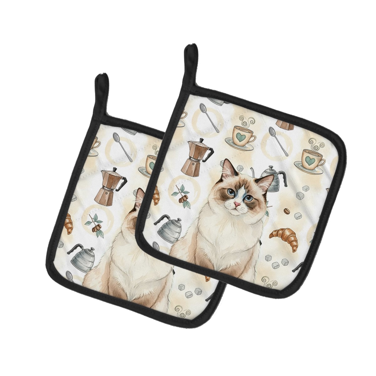 FNT1396PTHD 7.5 x 7.5 in. Ragdoll Bicolor Cat Coffee Time Pot Holders, Pack of 2