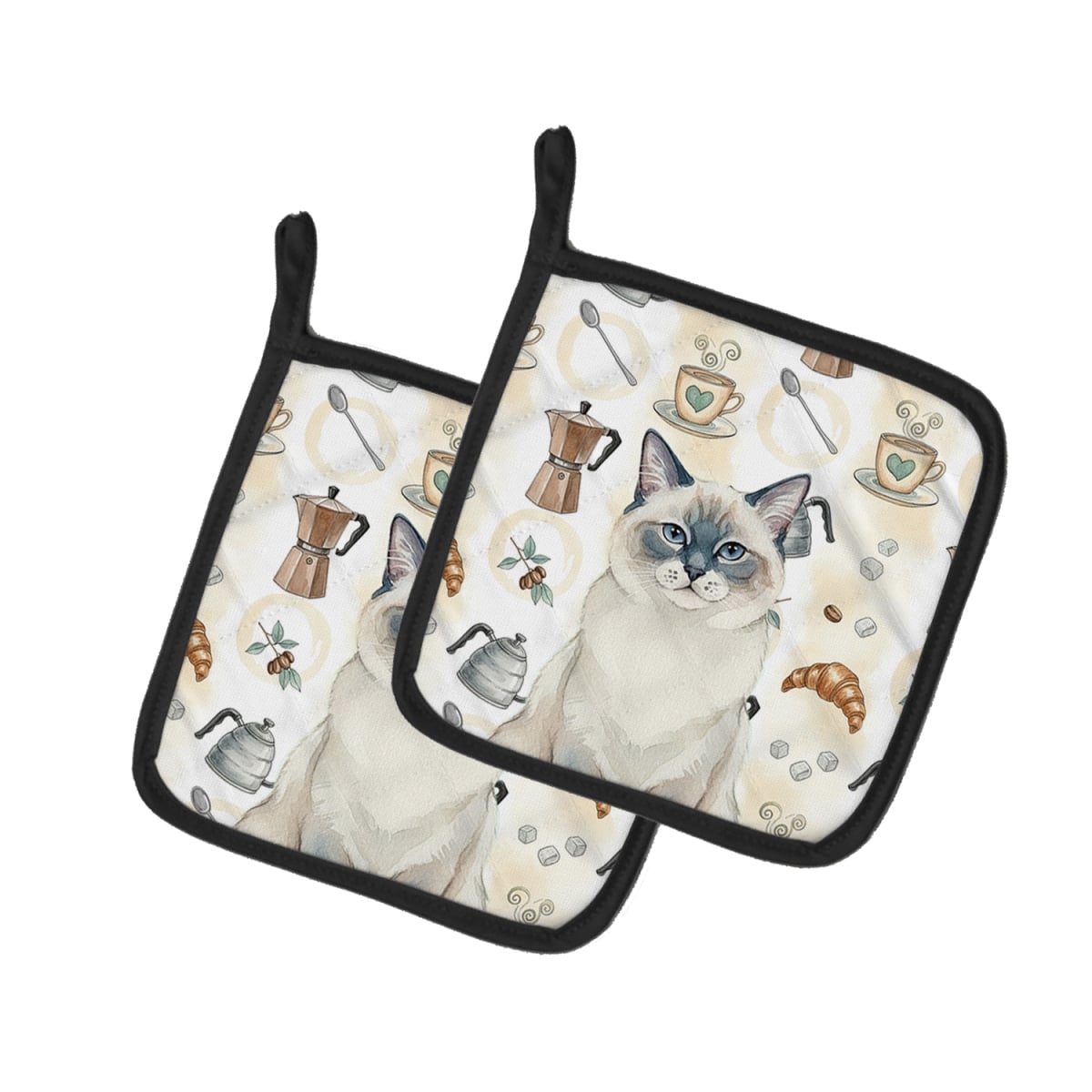 FNT1397PTHD 7.5 x 7.5 in. Ragdoll Blue Point Cat Coffee Time Pot Holders, Pack of 2