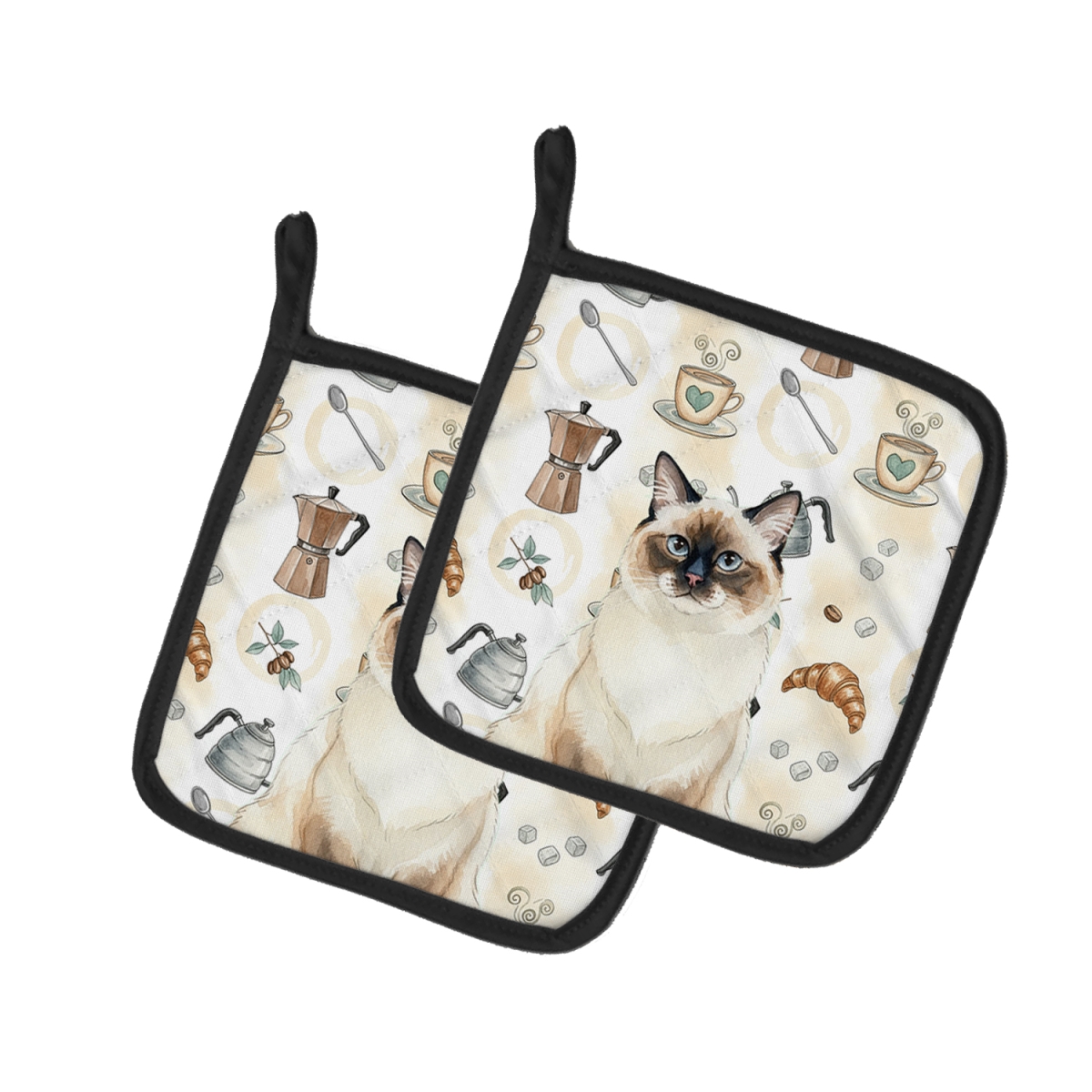 FNT1398PTHD 7.5 x 7.5 in. Ragdoll Seal Point Cat Coffee Time Pot Holders, Pack of 2