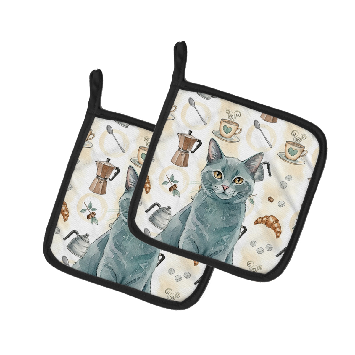 FNT1404PTHD 7.5 x 7.5 in. Solid Gray Cat Coffee Time Pot Holders, Pack of 2