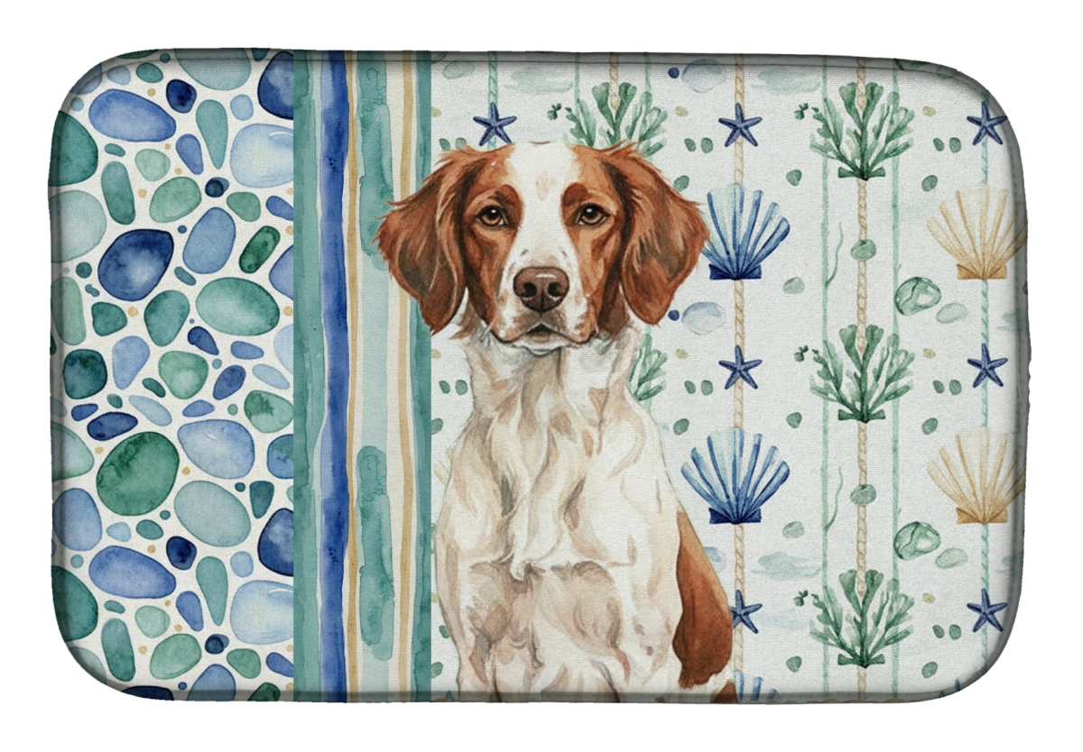 Picture of Carolines Treasures WDK6943DDM 21 x 14 in. Liver & White Brittany Coastal Sea Glass Dish Drying Mat