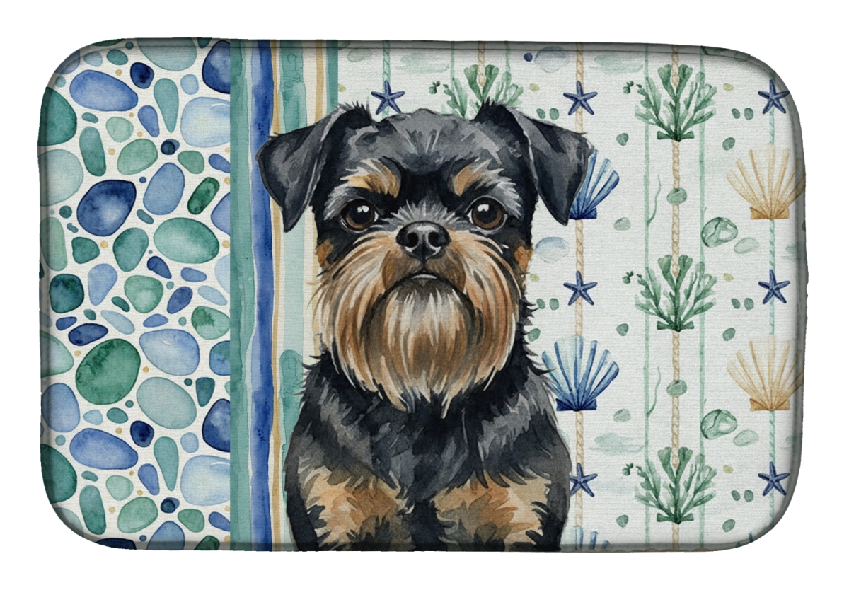 Picture of Carolines Treasures WDK6947DDM 21 x 14 in. Black & Tan Brussels Griffon Coastal Sea Glass Dish Drying Mat