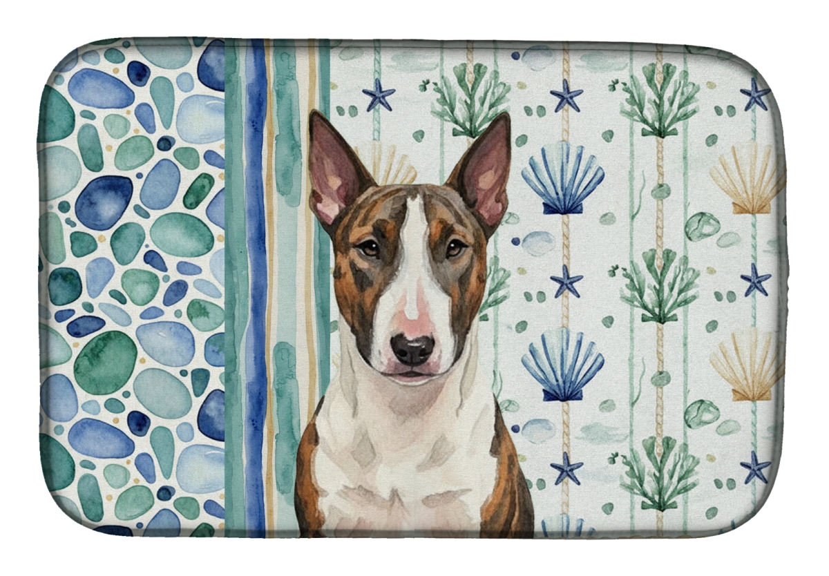 Picture of Carolines Treasures WDK6949DDM 21 x 14 in. Brindle & White Bull Terrier Coastal Sea Glass Dish Drying Mat
