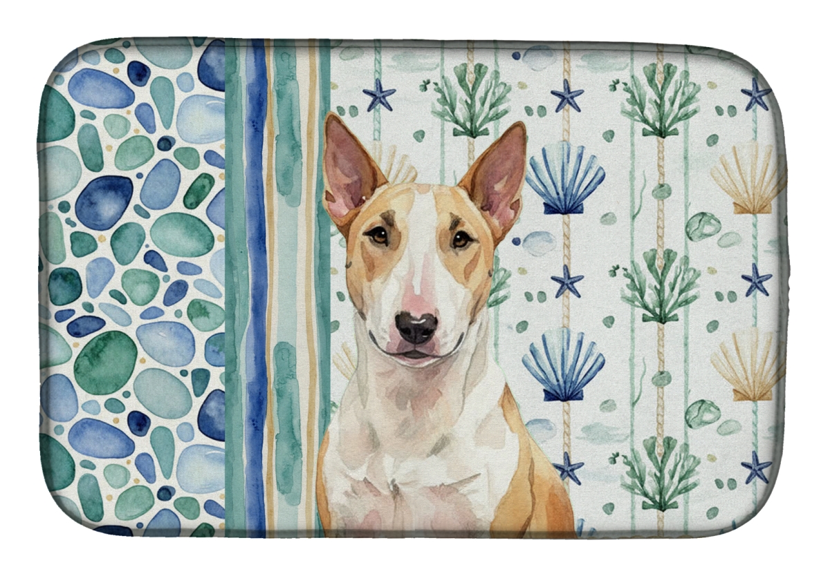 Picture of Carolines Treasures WDK6950DDM 21 x 14 in. Fawn & White Bull Terrier Coastal Sea Glass Dish Drying Mat