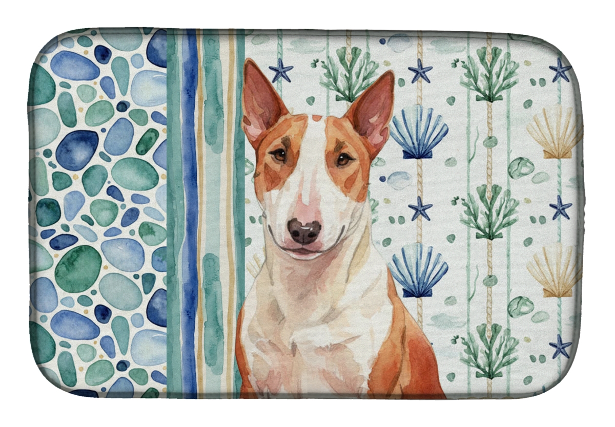 Picture of Carolines Treasures WDK6951DDM 21 x 14 in. Red & White Bull Terrier Coastal Sea Glass Dish Drying Mat
