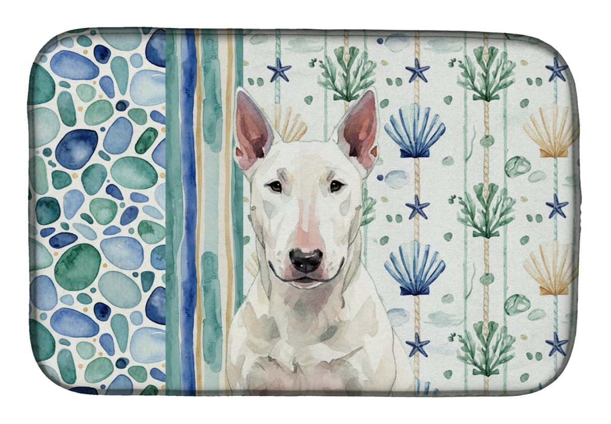 Picture of Carolines Treasures WDK6952DDM 21 x 14 in. White Bull Terrier Coastal Sea Glass Dish Drying Mat